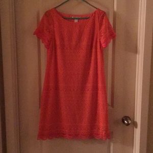 Coral lace shift dress